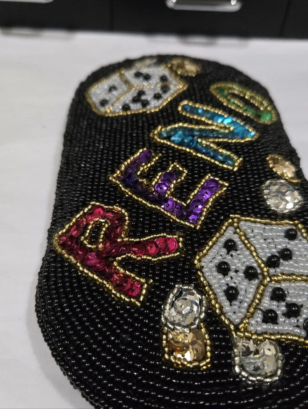 Vintage Black Beaded Reno Casino Snap Pouch